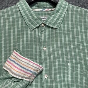 Tommy Bahama Shirt Mens 3XL Green Plaid Linen Blend Button Up Long Sleeve